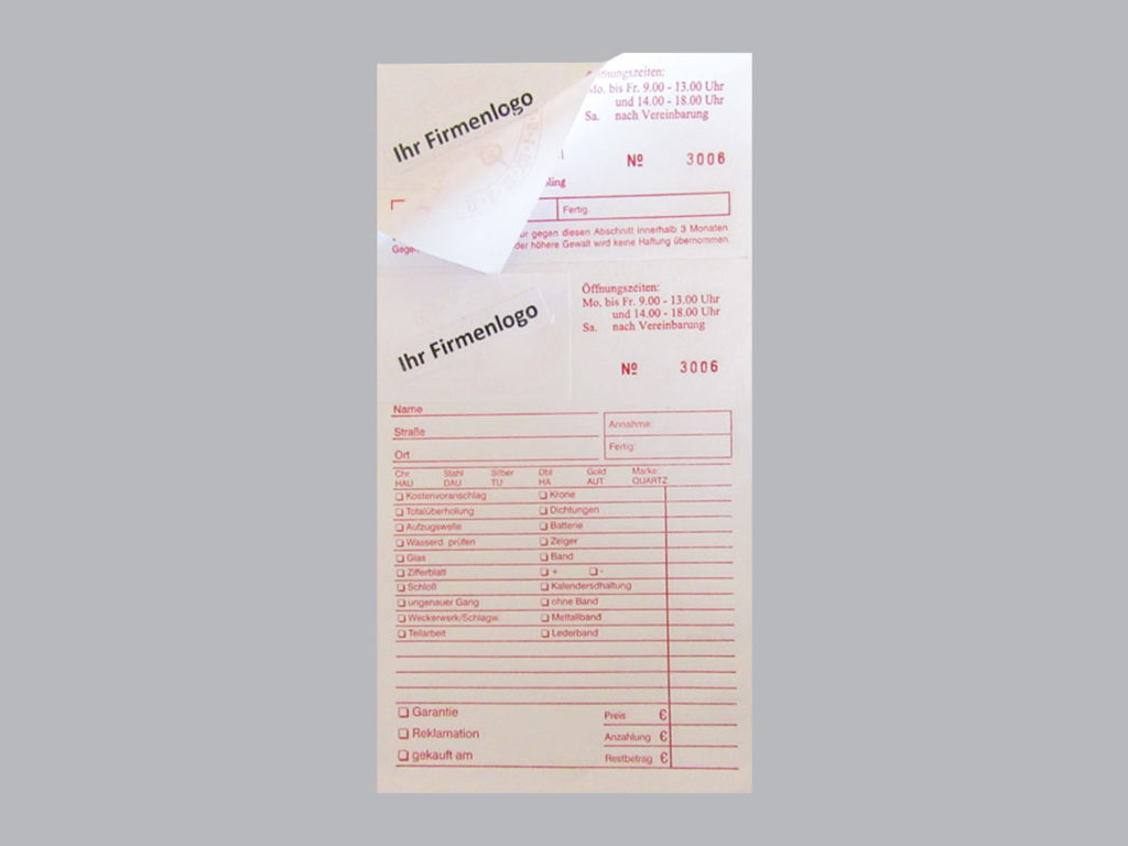 REPARATURTÜTEN 103 (10 X 19 CM) + DECKBLATT MIT/OHNE IHREM LOGO